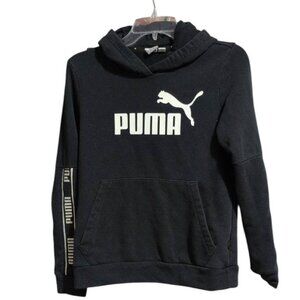 Puma Hoodie Black Pullover Long Sleeve Fleece Sweater with Kangaroo front Pouch